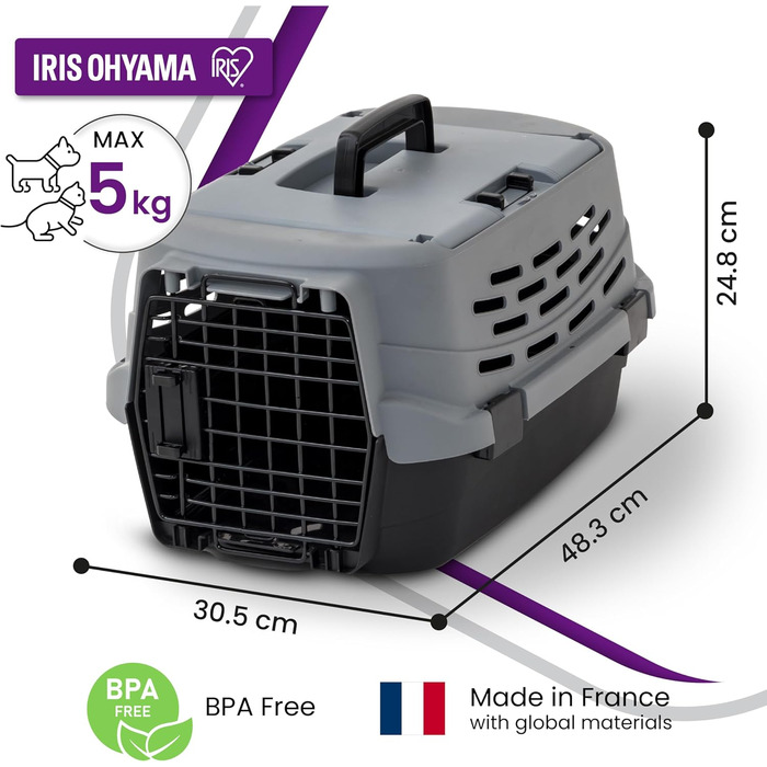 Транспортний бокс для кота Iris Ohyama 36.5л, сірий, 49x30.5x24.8 см, міцний, BPA-free