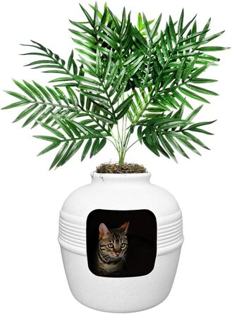 Котлован для котів Good Pet Stuff з штучною рослиною, білий, 51 x 50 см, з фільтром запаху