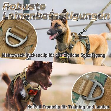 Нашийник для собак Rabbitgoo середнього розміру, анти-тяговильний, регульований з ручкою, міцний, з металевими пряжками, для піших прогулянок (M, L), камуфляжний, коричневий