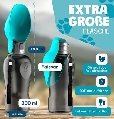 Набір з 2-х: велика складана пляшка для води для собак + щітка для зубів | Пляшка для собак 800 мл | Без витоку