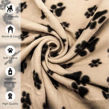 М'яка флісова ковдра з відбитками лап для собак, котів та цуценят. 70x73 см, чорно-бежева, пральна, для подорожей (2 шт. 100x120 см)