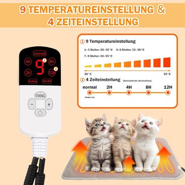 Кішечковий/Собачий нагрівальний килимок TEOV 60x90 см, регулювання температури 20-55°C, таймер, водонепроникний