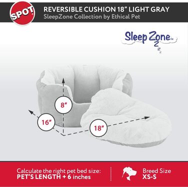 Ліжко для цуценят і котів SPOT Sleep Zone, м'яке, двостороння подушка, 46×41 см, світло-сіре, для малих собак і котів, преміум якість, що переться