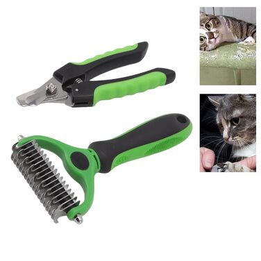 Набір для грумінгу тварин: гребінець для підшерстка та кусачки для нігтів, 9 та 17 зубців, нержавіюча сталь, ергономічна ручка. Догляд за шерстю, безпечний для чутливої шкіри, для собак, котів та кроликів