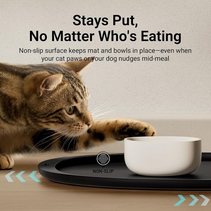 Килимок для годування собак та котів DownyPaws, неслизький, водовідштовхувальний, з високим бортиком, 61 x 43 см, чорний