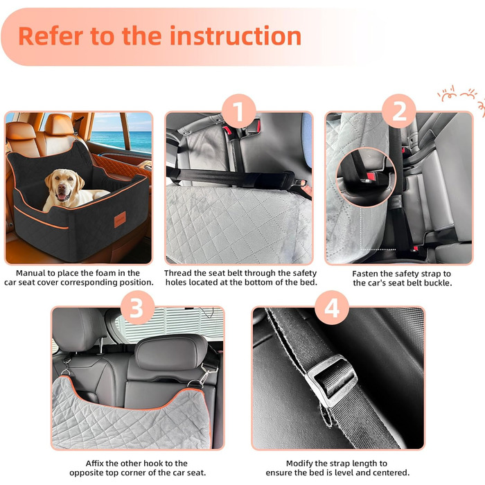 Автокрісло для собак великих та середніх порід, знімний, миючий чохол, до 25 кг або 2 дрібні собаки, чорний / сірий, Large