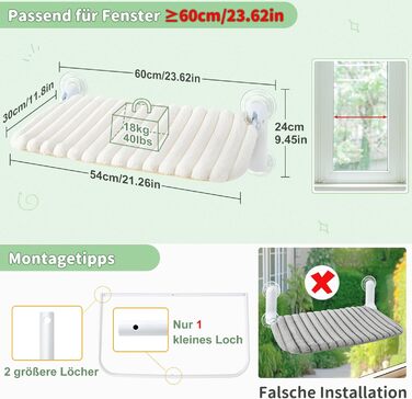 Ліжко для котів GUUSII HOME на вікно, розкладне, з присосками, 54x30 см (біле, M)