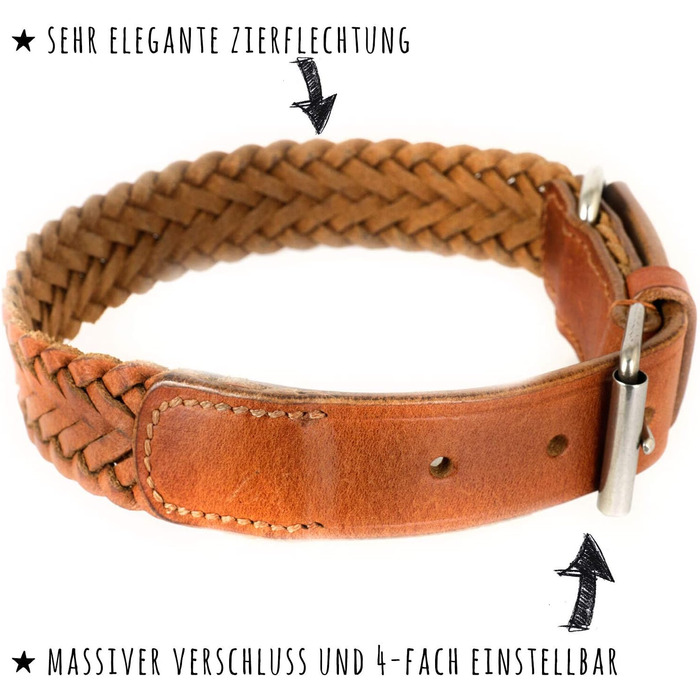 Обруч для собак Monkimau з натуральної шкіри, плетіння, регульований (55 - (30мм)), розмір M: 30мм x 55см