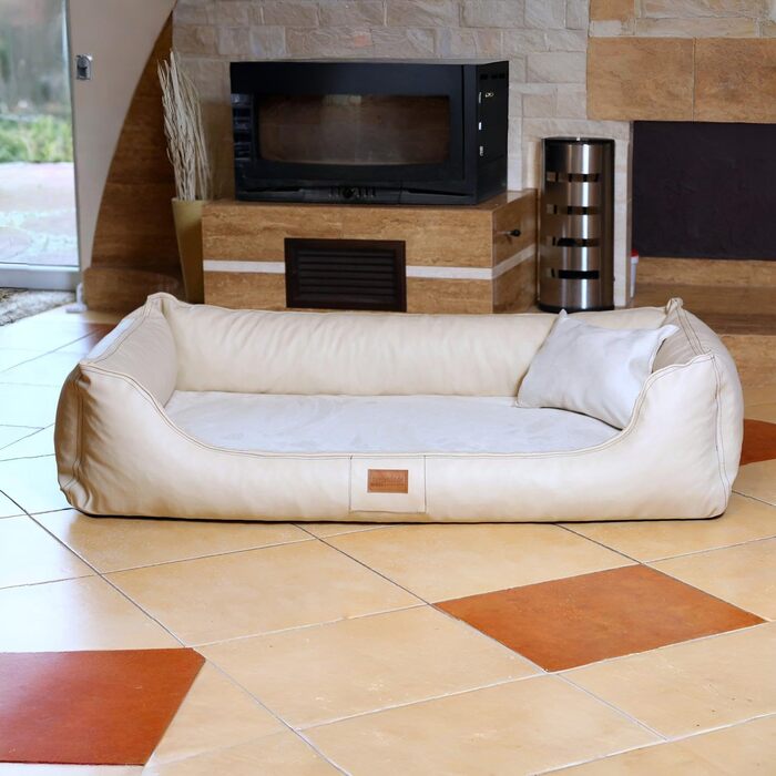 Ортопедичне ліжко для собак Tierlando® Maddox VIP з штучною шкірою, матрац Viscomat, неслизьке дно, 120x85 см, колір: 05 Creme