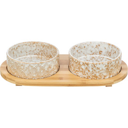 Набір мисок для собак TRIXIE, 800 мл, кераміка/бамбук - миска для корму для собак маленьких та середніх порід, діаметр 16 см, міцна та придатна для миття в посудомийній машині