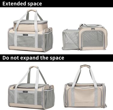 Сумка-переноска для котів та маленьких собак, схвалена авіакомпаніями, дихаюча та складана, для подорожей, бартагаме, цуценят, підвісна переноска (Хакі, розширювана)