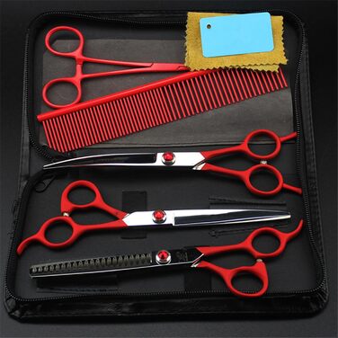 Набір ножиць для собак 7.0' 6 в 1: прямі, вигнуті, фінішна ножиця, пінцет, гребінець. Нержавіюча сталь 440C