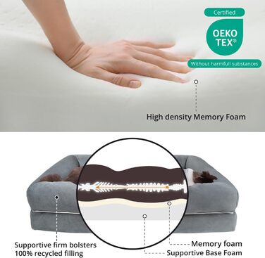 Ортопедичне собаче ліжко для великих собак, вологостійке, 90x65x23 см, сіре. Знімний, пральний чохол, комфортний плюш, підвищений борт