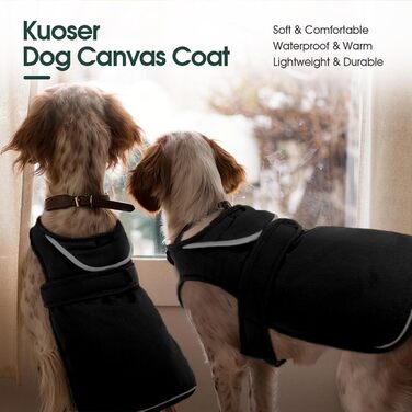 Водонепроникний зимовий одяг для собак Kuoser: теплий флісовий плащ для маленьких та середніх собак, чорний, розмір L (50-65 см)