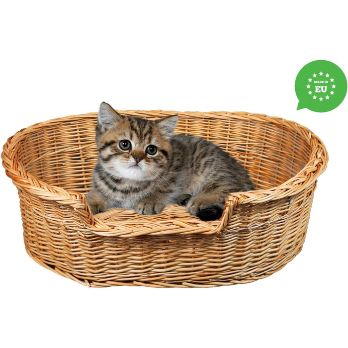 Плетене ліжко для собак та котів з ротангу, 43x28x10/14 см, розмір 75x54x21 см (без подушки)