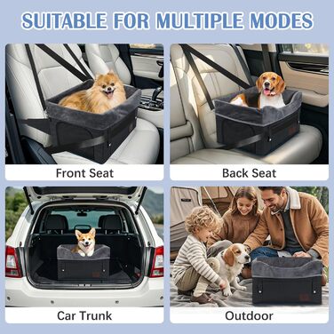 Автокрісло для собак PetsHome - підходить для маленьких собак, знімний, миючий, з кишенькою для зберігання, дихаюча тканина, страховка, регульовані ремені, чорний