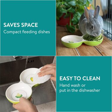 Набір мисок для тварин Navaris: котики, морські свинки, кролики. 2 шт. Кераміка, зелений колір. Підходить для маленьких тварин, гризунів та хом'яків.
