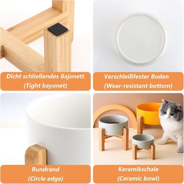 Набір керамічних мисок для собак Oungy 2 шт. з підставкою з бамбука, антиковзаючі, 850 мл, білі. Підходять для собак та котів