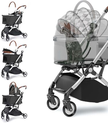 Візок для собак Fudajo 2в1, розкладний, з сумкою-переноскою, для собак та котів (чорний, до 15 кг)