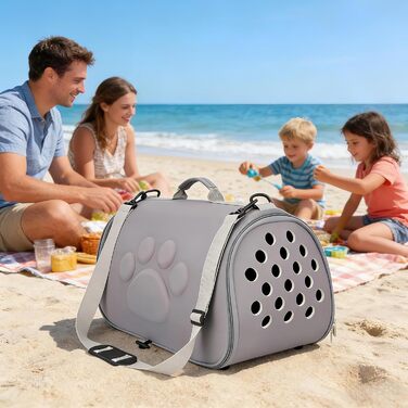 М'яка переносна сумка для тварин | З плечовим ременем, легка сумка для котів та інших тварин - для подорожей, кемпінгу, ветеринара, міста (Сірий, L)