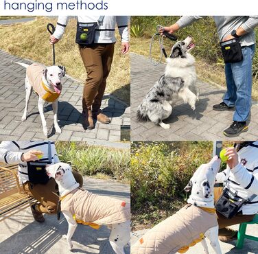 Сумка для ласощів для собак, багатофункціональна сумка для прогулянок з силіконовим кишеньком, мішок для корму для дресирування собак та дозатор ласощів, ідеальна для активного відпочинку на природі (Чорний, 4 відділення)