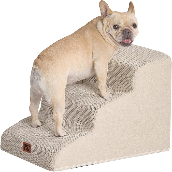 Сходинки для собак EHEYCIGA: компактні та зручні для маленьких собак, 40 см заввишки, 3 сходинки, з миючим покриттям та антиковзким покриттям, бежевий колір (40 x 57 x 40 см)
