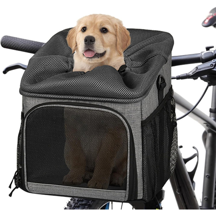 Корзина для собак на велосипеді - дихаючий переносник, знімний мішок | Преміум легка та портативна переноска для домашніх тварин, міцний органайзер для їжі на кермо - для кемпінгу