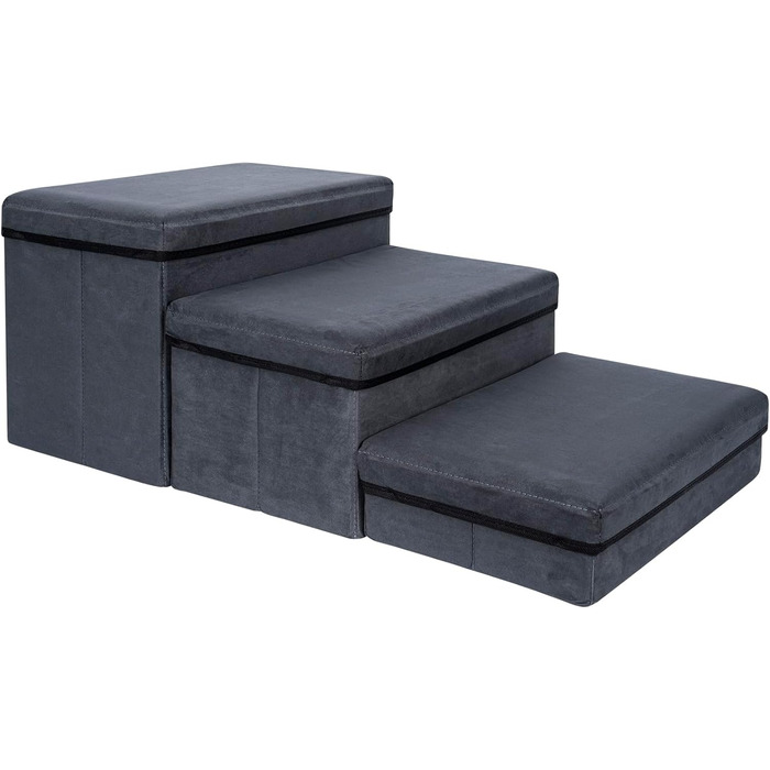 Сходинки для собак з місцем для зберігання, 2 сходинки, складані, широка пандус для домашніх тварин, неслизькі сходи для собак, драбина для домашніх тварин, сходи для собак та котів маленьких та великих порід, темно-сірий 60×40×30 (квадрат)