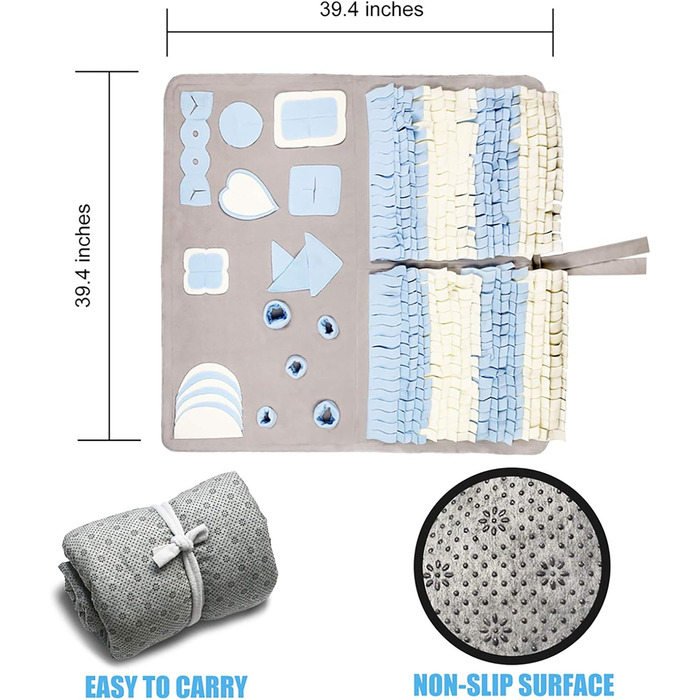 Килимок для носової роботи собак, малий та великий, 100,1 x 100,1 см, легкий у наповненні, машинне прання, тренування, активність/іграшка для домашніх тварин, ідеальний для зняття стресу, сірий