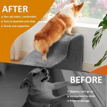 Сходинка для собак, ліжко-сходинка, 5 сходинок для маленьких собак, зручна та миюча, з неслизьким дном, для ліжка, дивану та авто, сіра, розмір S