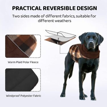 Теплий зимовий одяг для собак CITE TOILE з захистом живота, світловідбиваючими елементами, для собак великих порід, коричневий, XXL