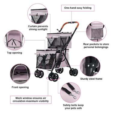 Візок для собак Joyfultails, складаний, рожевий. Підходить для собак та котів до 20 кг