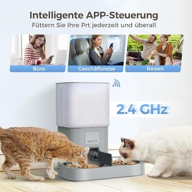 Автоматична годівниця для котів Grandtail 2.4G WiFi з керуванням через додаток, 6 л, сухий корм, BPA-free, з осушувачем, голосовим записом, подвійним живленням