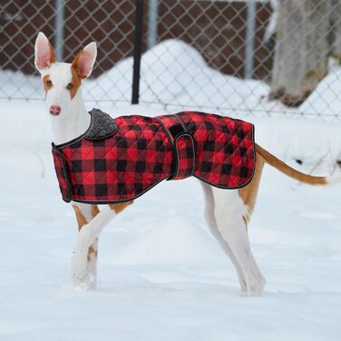 Водонепроникний теплий зимовий дощовик для собак породи Віндгаунд/Лурчер/Вхіпет, з флісовою підкладкою, червоний, розмір S (довжина спини 51-53 см)