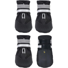 Чоботи для собак AMOMYDOG, 4 шт. Дихаючі, з неслизькою підошвою, регульовані світловідбиваючі застібки-липучки. Підходять для малих, середніх та великих собак (Чорний, L)