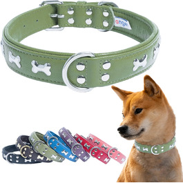Шкіряний нашийник для собак Angel Pet Supplies, зелений, подвійний, м'яка підкладка, 40,6×3 см, для шиї 29,2–35,6 см
