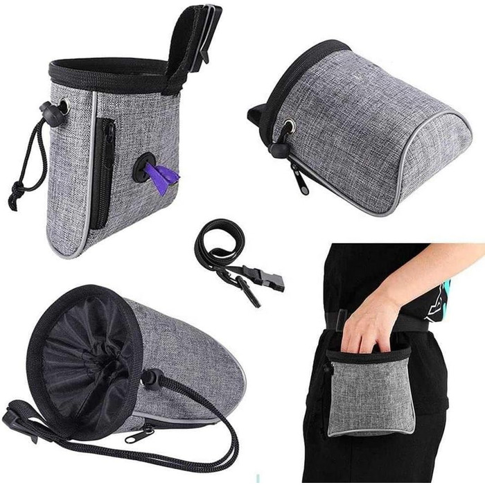 Сумка для тренувань з ласощами для собак, цуценят, сірого кольору. Містка сумка для прогулянок та збору екскрементів.