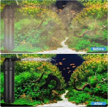 Фільтр для акваріума ITIY 5-в-1 з UV-фільтром, 650 л/год, 6W, таймер, регульований на 180°, для малих акваріумів, тропічних акваріумів, та акваріумів для черепах. UV: 8W