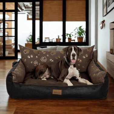 Ліжко для собак - лежанка для тварин, кошик для котів - ліжко для собак маленьких, середніх та великих порід - подушка для собак - собаче ліжко - лежанка для собак - місце для сну - 63x48 см - (XXXL - 131x104 см, Колір: коричневий з лапами)
