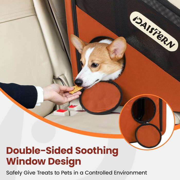 Складана переноска для собак у машину та в подорожі, Softbox для маленьких та середніх собак, швидке складання за 1 хвилину, міцний металевий каркас, дихаючі сітчасті вікна та зручний доступ, коричнева