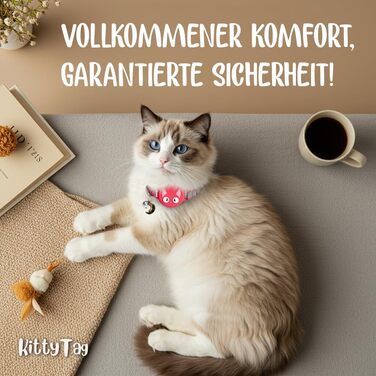 Нашийник для кота KittyTag з аксесуарами, сумісний з Apple Airtag, світловідбиваючий та світловий, GPS, з захистом від задушення, регульований (червоний)