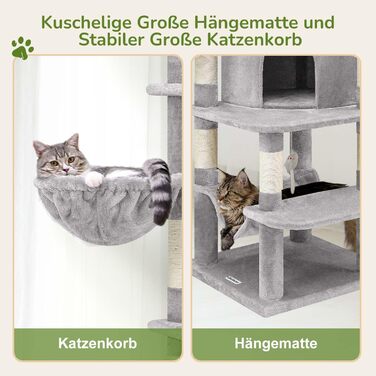 Кігтеточка Globlazer велика, стабільна кутова з великим будиночком для котів, платформа з м'яким покриттям, гамак, м'який кошик, кігтеточка висотою 130 см для кількох великих котів, для дому (XL, світло-сірий)