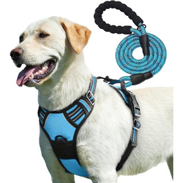 Регульована антиковзна шлея для собак PetBuds, з повідцем 1,5 м, дихаюча та міцна, для всіх порід, синя, розмір XL