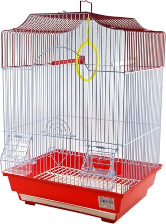 Клітка для птахів з годівницями, жердинами та гойдалками, 34,5x28x49,5 см, зелена (червона)