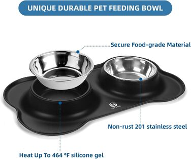 Набір мисок для тварин PET'S HUB з силіконовим килимком (Чорний, Маленький)