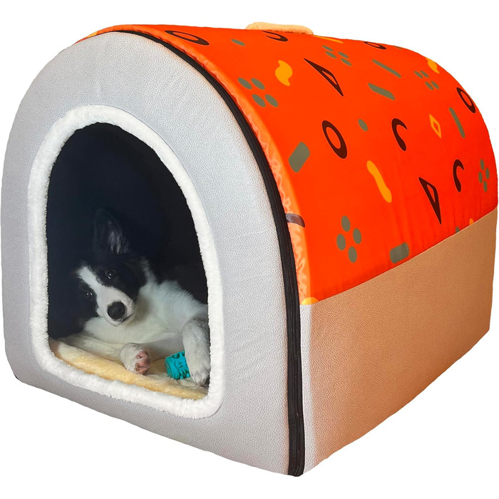 Крісло-будка для собак великих порід, 2XL/3XL, оранжево-сірий, з м'якою підстилкою, вологостійке, з антиковзаючою основою