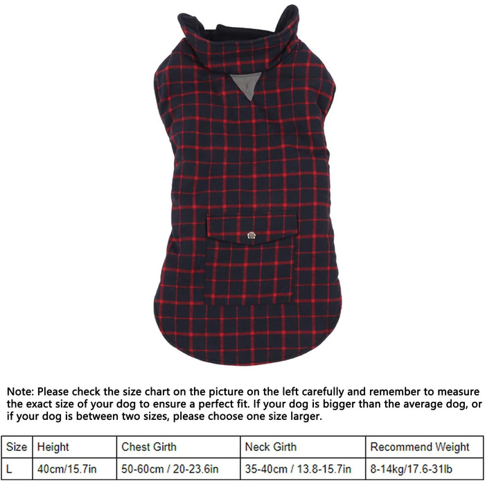 Зимовий теплий одяг для собак, вітрозахисний, в клітинку, для малих, середніх та великих собак, тепла флісова куртка для активностей на вулиці в холодну погоду (розмір L)