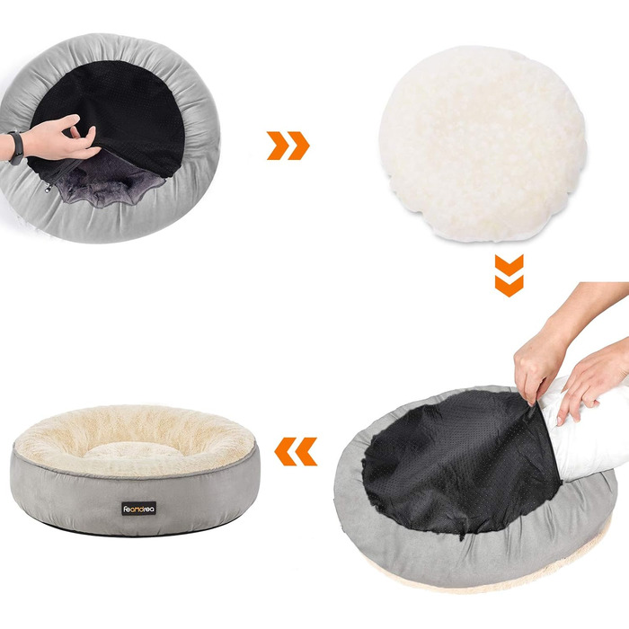 Кругла лежанка для собак та котів Feandrea, діаметр 60 см, світло-сіра, 60x60x18 см