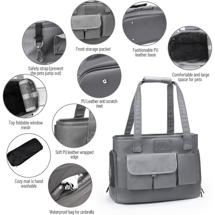 Транслювач для собак та котів Johomviin, переноска для домашніх тварин, складна, водонепроникна, преміум-оксфорд, сіра