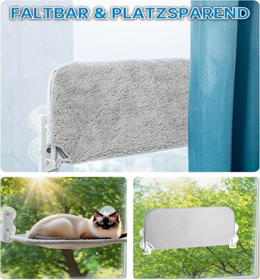 Кішка ліжко на вікно BnbnPup Fensteriege – гамак для котів з міцними присосками до 18 кг, знімний та перевертаний чохол, Fatbar & Stabi (Сірий, L)